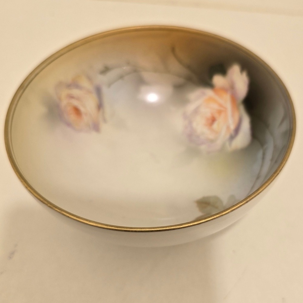 Prussia Royal Rudolstadt Hand Painted Porcelain Footed Bowl Vintage Gold Rim